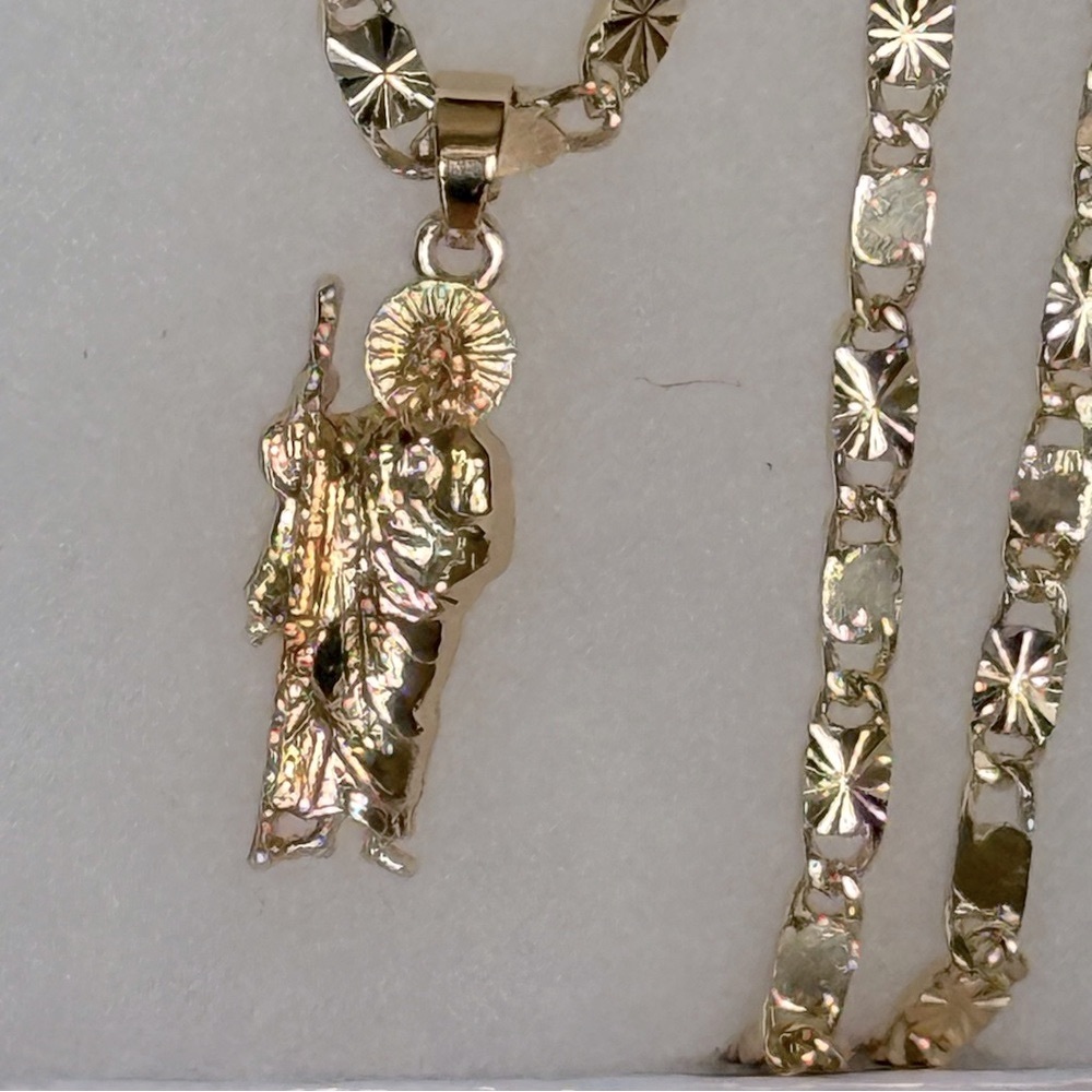 NewSan Judas Tadeo Medalla GoldP Saint Jude Pendant+Necklace 22"Cadena OroLamina - Picture 7 of 7